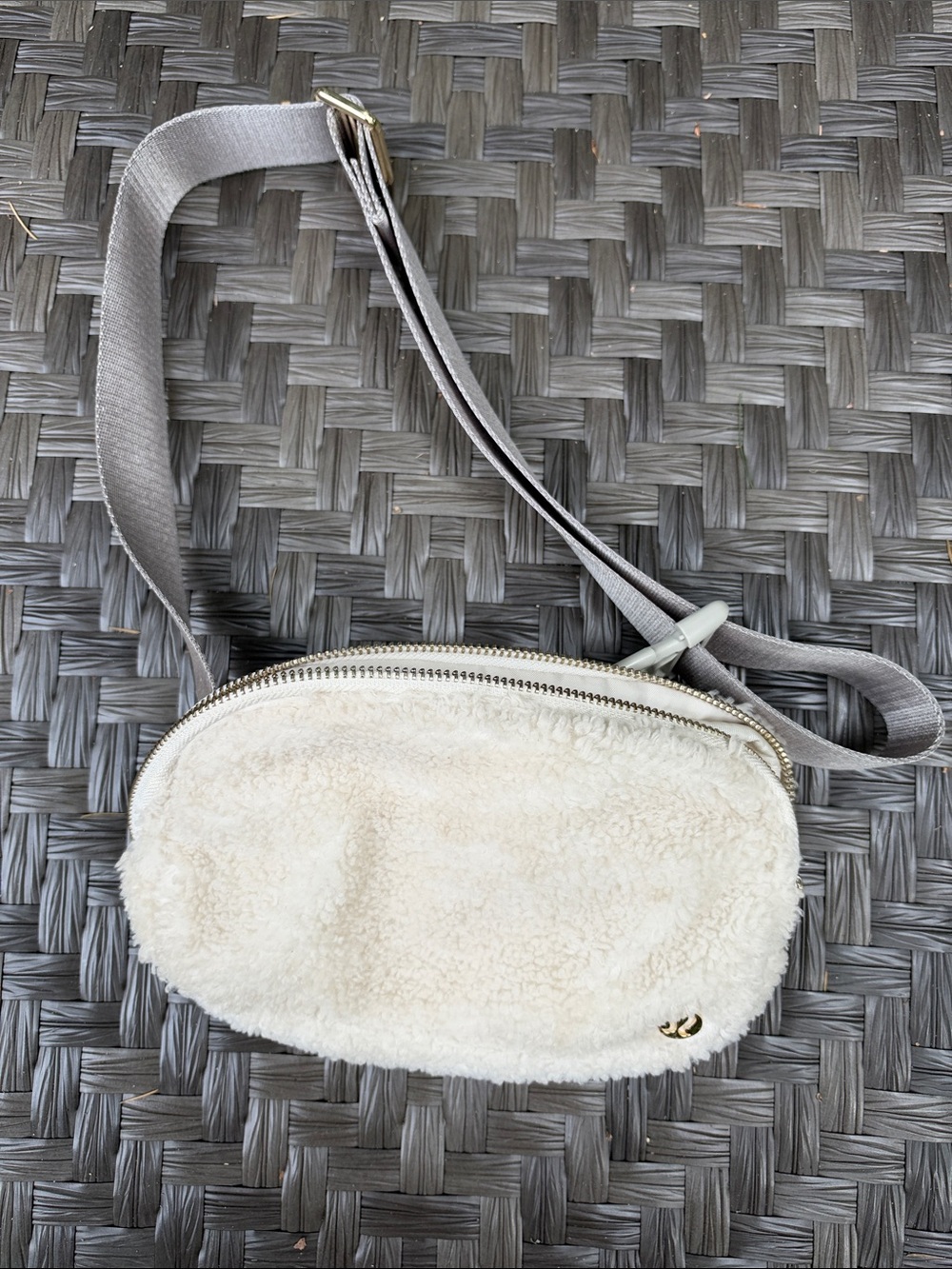 lululemon athletica Cream Faux-Shearling Crossbody with Gray Strap